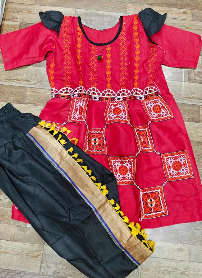 Cotton Hot Pink Navratri Wear Embroidery Work Readymade Kediya With Afghani Pant